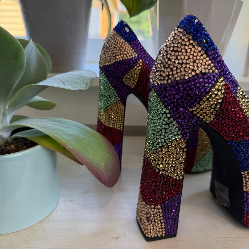 AZALEA WANG Margaret Multi Rhinestone Platform Heels Party Colorful WOMEN 6 - Picture 4 of 12